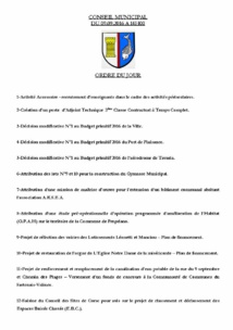 Réunion du conseil municipal du 9 septembre 2016 Réunion du conseil municipal du 9 septembre 2016