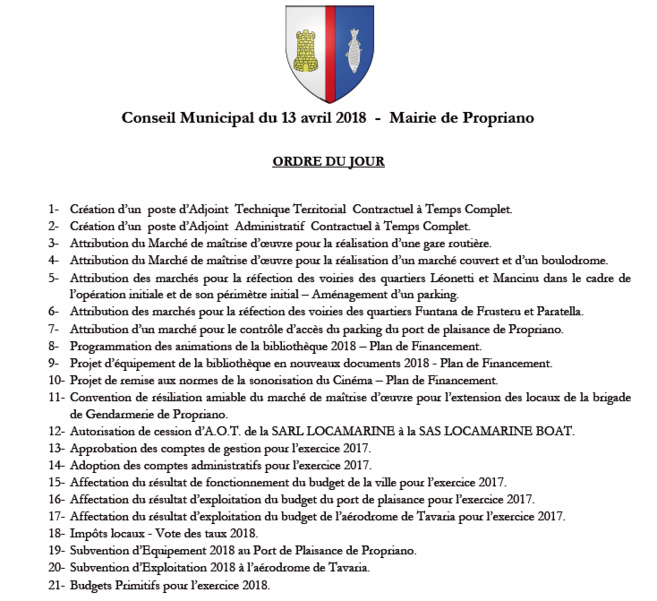 Réunion du conseil municipal du 13 avril 2018