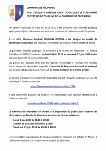 Enquête publique : classement en Station de Tourisme de la commune Enquête publique : classement en Station de Tourisme de la commune