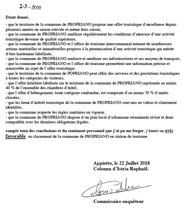 Classement en Station de Tourisme : rapport & conclusions du commissaire enquêteur Classement en Station de Tourisme : rapport & conclusions du commissaire enquêteur