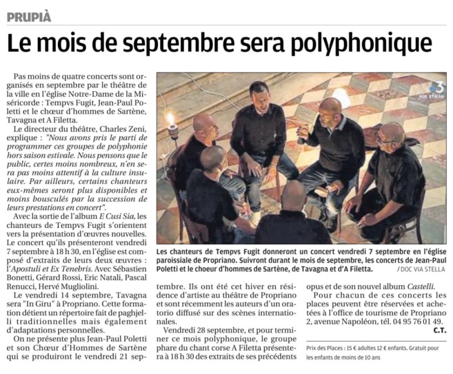 Septembre : Concerts en l'église de Propriano
