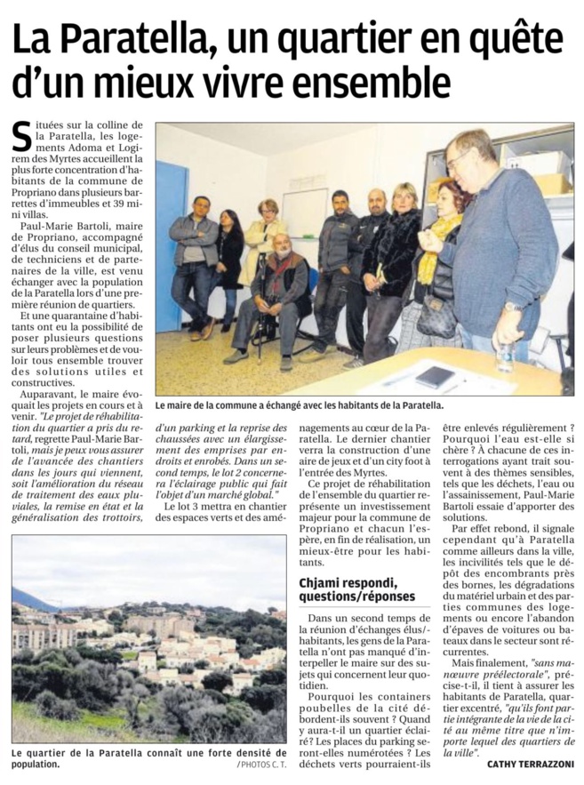 Réunion de quartier du 08/02 - Article Corse Matin 15/02/2019