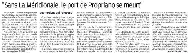 Deux motions pour la desserte maritime de Propriano Deux motions pour la desserte maritime de Propriano