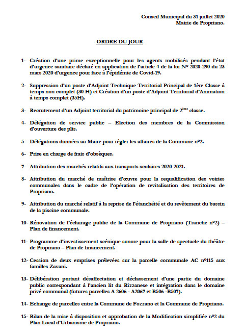 Réunion du conseil municipal du 31 juillet 2020