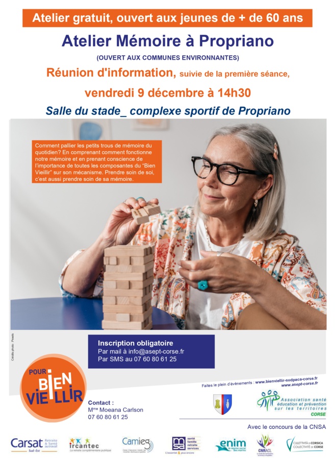 Atelier MEMOIRE à Propriano pour les + de 60 ans Atelier MEMOIRE à Propriano pour les + de 60 ans