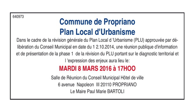 Révision du PLU - phase 1 : Réunion publique