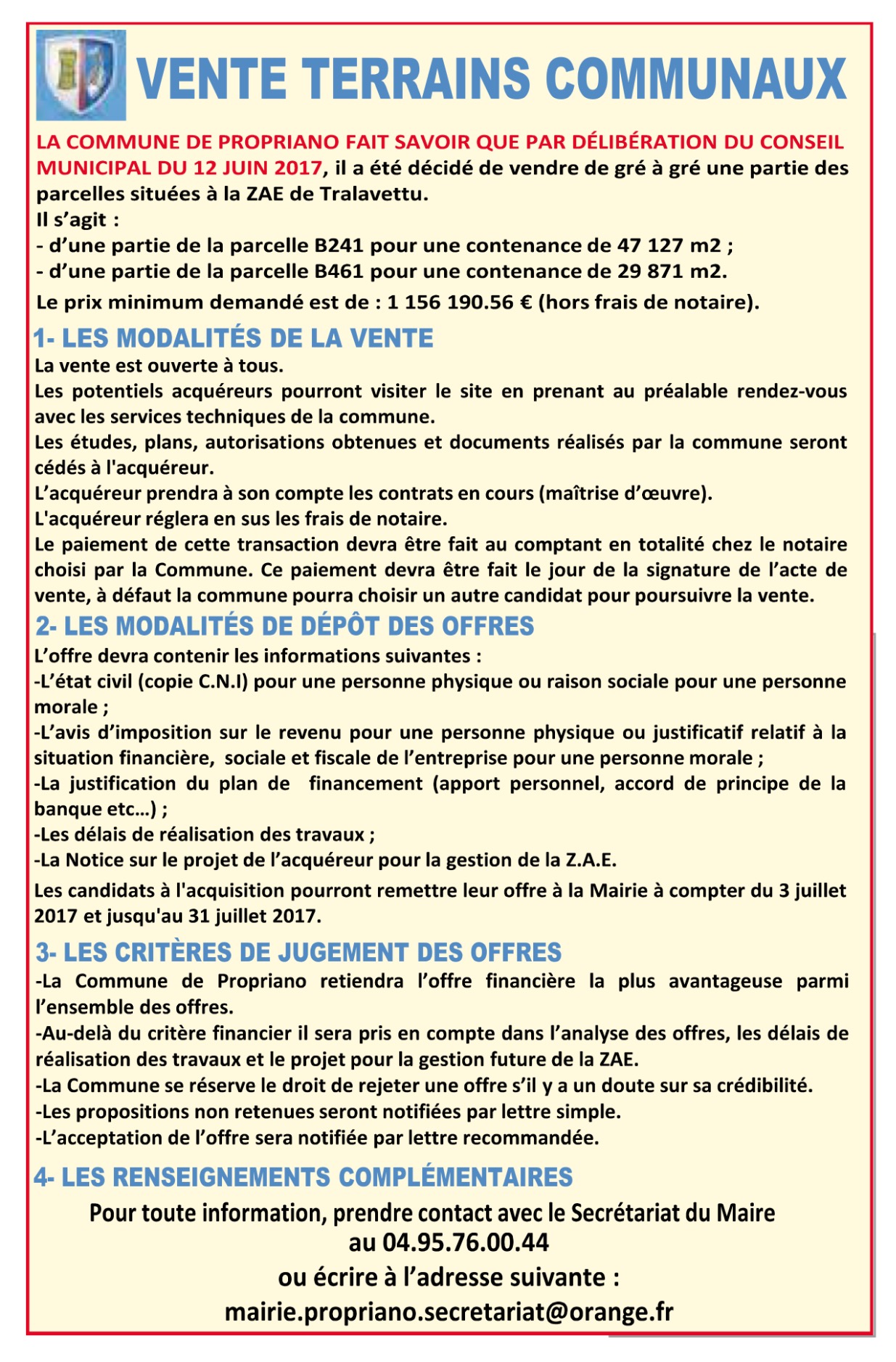 Vente de terrains communaux Vente de terrains communaux