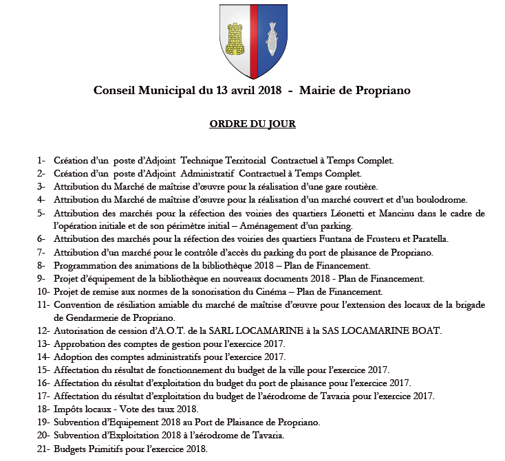 Réunion du conseil municipal du 13 avril 2018