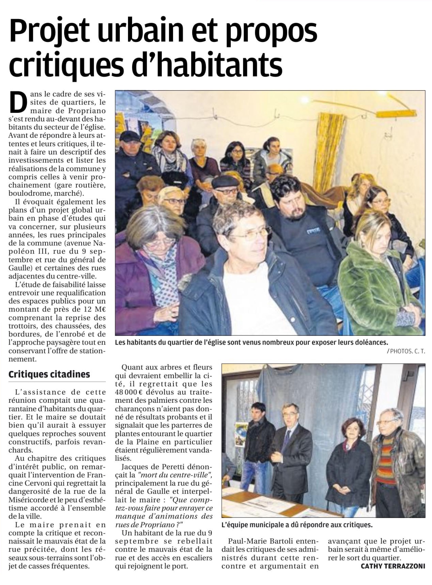 Réunion de quartier du 09/02 - Article Corse Matin 17/02/2019
