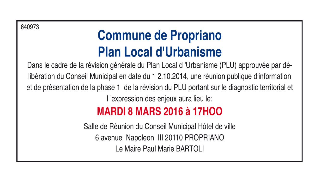 Révision du PLU - phase 1 : Réunion publique